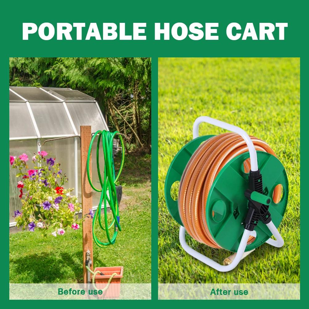 25M Garden Watering Hose Free Standing Winder Portable Hose Reel Cart Water Pipe Storage Rack Organizer Holder Gardening Tools