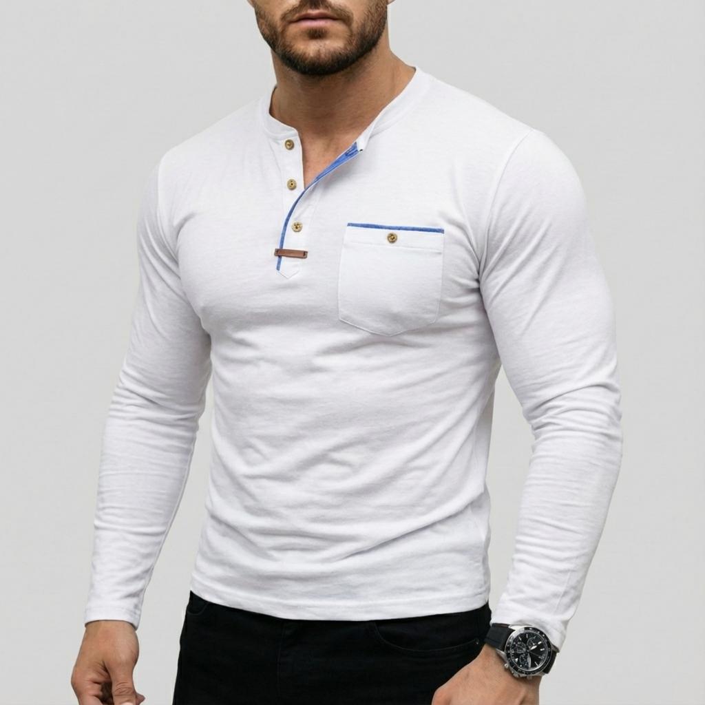 Men's casual ,color long,sleeved base layer shirt, men's button,down round,neck elastic sport top