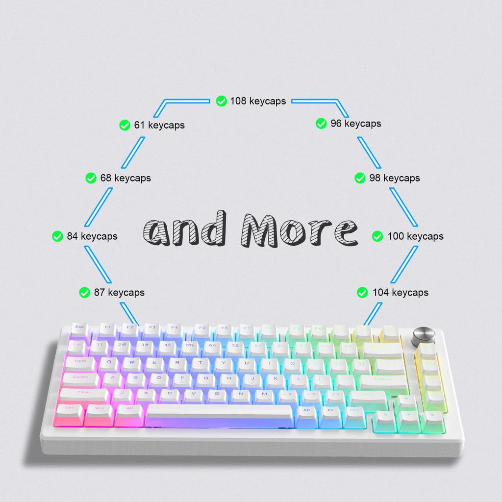 Womier 165-Key Keycap Set, PBT Keycaps, 141 Keys + 24 Keys, Custom Keycaps, OEM Profile, Compatible with 60%, 65%, 75%, and 100% Keyboards,