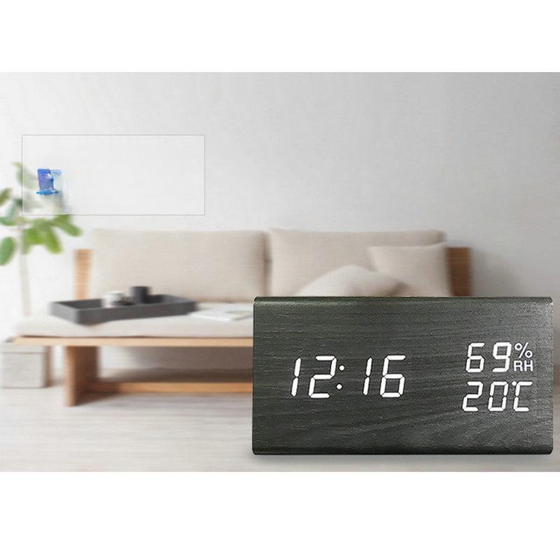 Digitaler Wecker aus Holz Temperatur- und Luftfeuchtigkeitsuhr Holzuhr Dreieckige elektronische Uhr Holzuhr