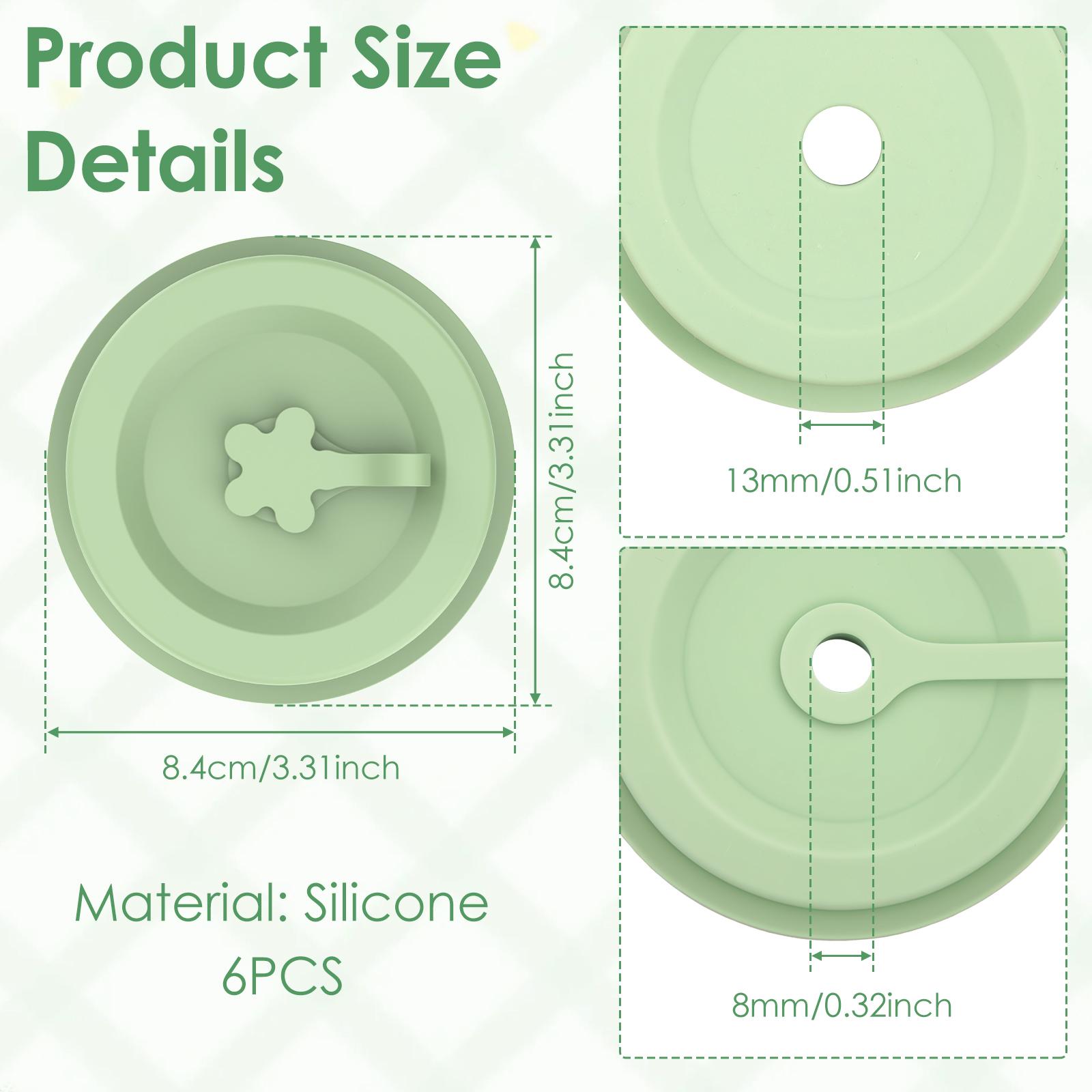 6 Pcs Silicone Mason Jar Lid Leak-proof Silicone Replacement Lid with Straw Hole and Stopper Plug Dual Sided Design Drinking Lid
