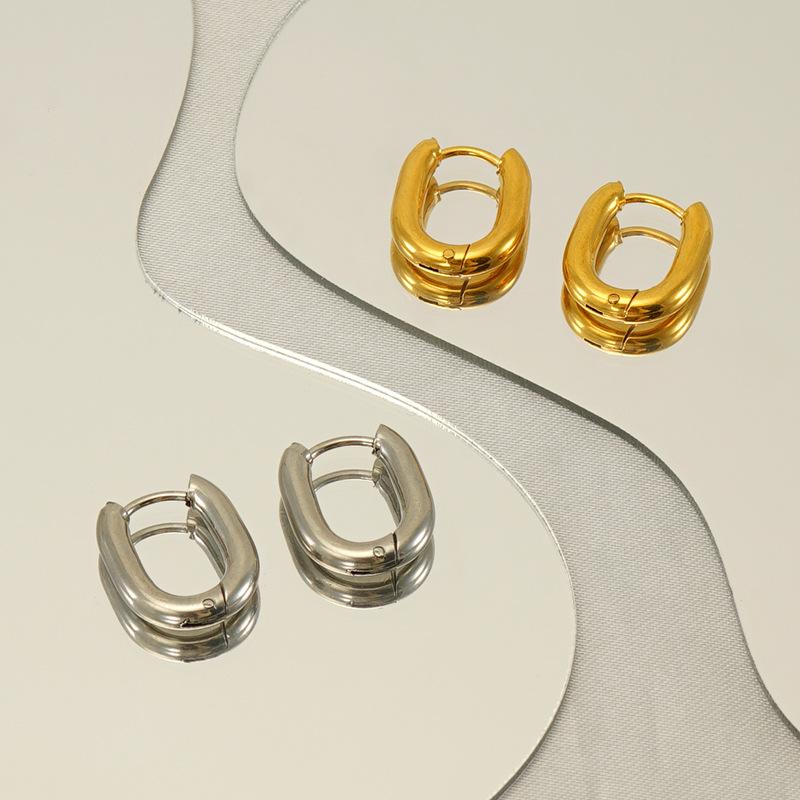 Persönlichkeit Einfache Edelstahl Geometrische Ohrringe Nischen Design Titan Stahl 18k Gold Runde Oval Ohrringe Frauen