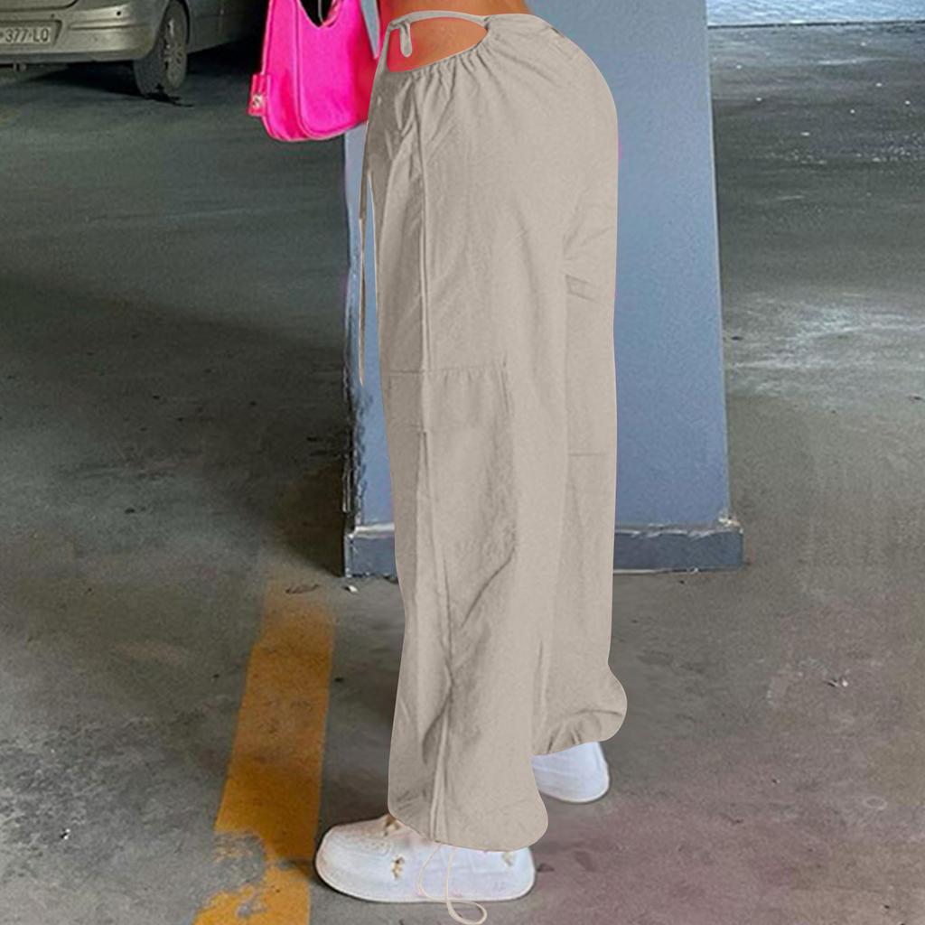 Baggy Cargo Pants For Women Over Size Long Pants Cargo Pants High Waist Pleated Pants Rope Belt Adjustable Cargo Pants Women