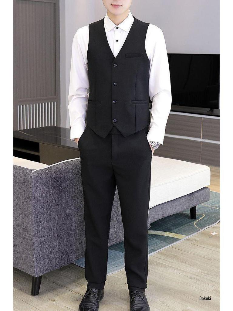 Korean Style Slim Fit Men's Three-Piece Business Suit for Teenagers