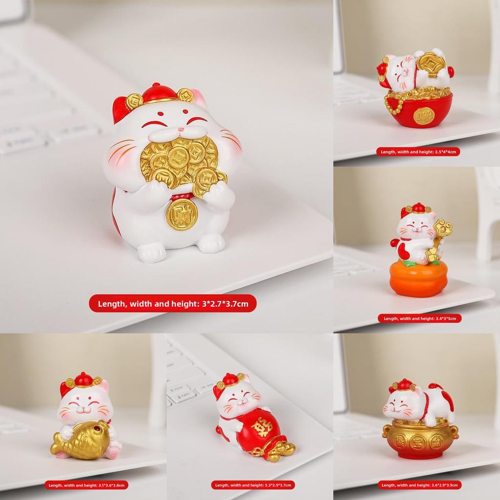 Feng Shui Fortune Cat Resin Figurine With Lucky Symbols For Office Decor And Giftgiving
