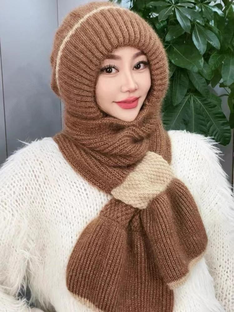 Winter Warm Knitted Thick Scarf Hats for Women Outdoor High Elastic Wind Hat