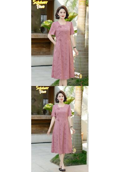 2026 Mom's Fashionable Chiffon Summer Dress - Versatile Mid-Length, Waist-Cinched Style for Middle-Aged & Elderly Women