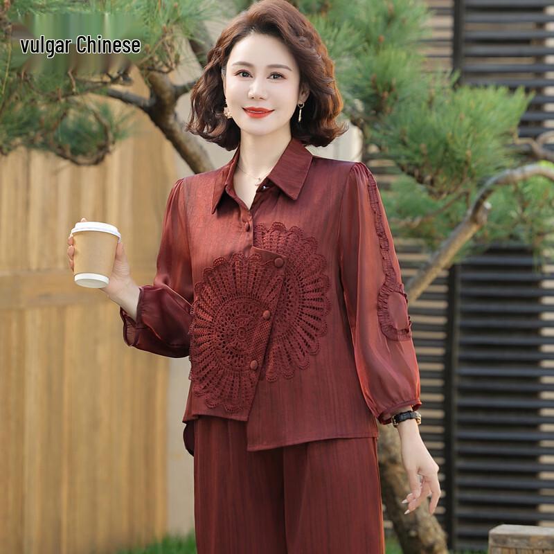 Элегантный весенний женский костюм-двойка для женщин среднего возраста, повседневный, рубашка и брюки 4XL