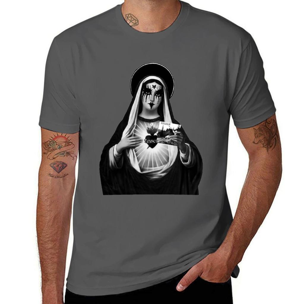 Black Metal Mary Tshirt Modern Style Print Tshirt