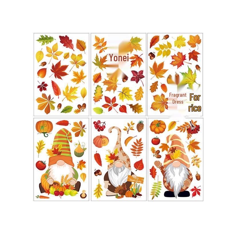 Αυτοκόλλητα Παραθύρου Φύλλα Σφενδάμου Φθινοπώρου για την Ημέρα των Ευχαριστιών - Δημιουργικά Στατικά Αυτοκόλλητα Τοίχου