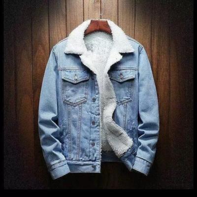 Autumn and Winter Denim Jacket Men's Loose Top Tooling Jacket Fleece Thickened Versatile Trend Men's Denim