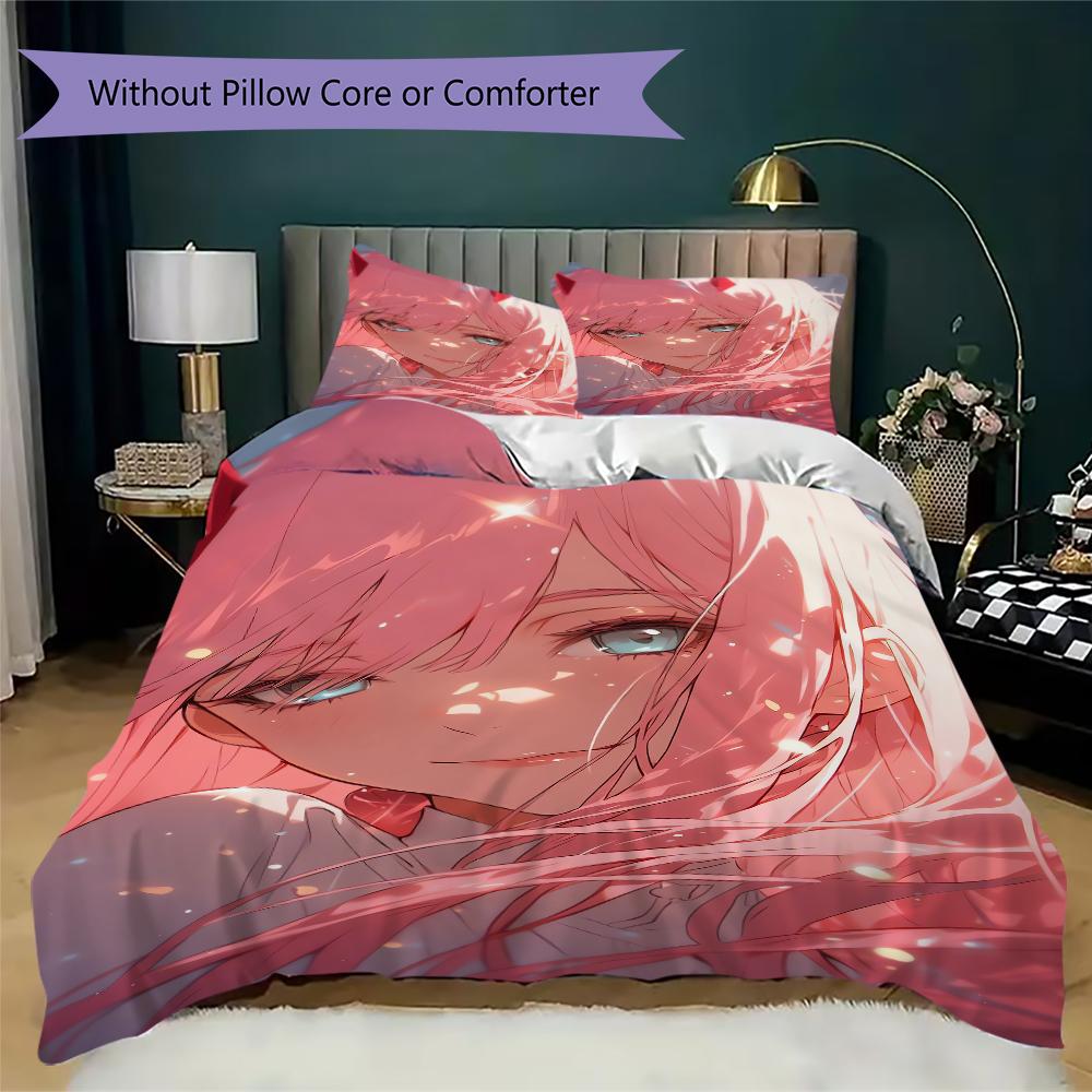Darling In The Franxx Pattern Bedding Uilt Set Uilt Cover Pillowcase Home Decoration Birthday Gift (1 * Duvet Cover + 2 * Pillowcase Without Core)