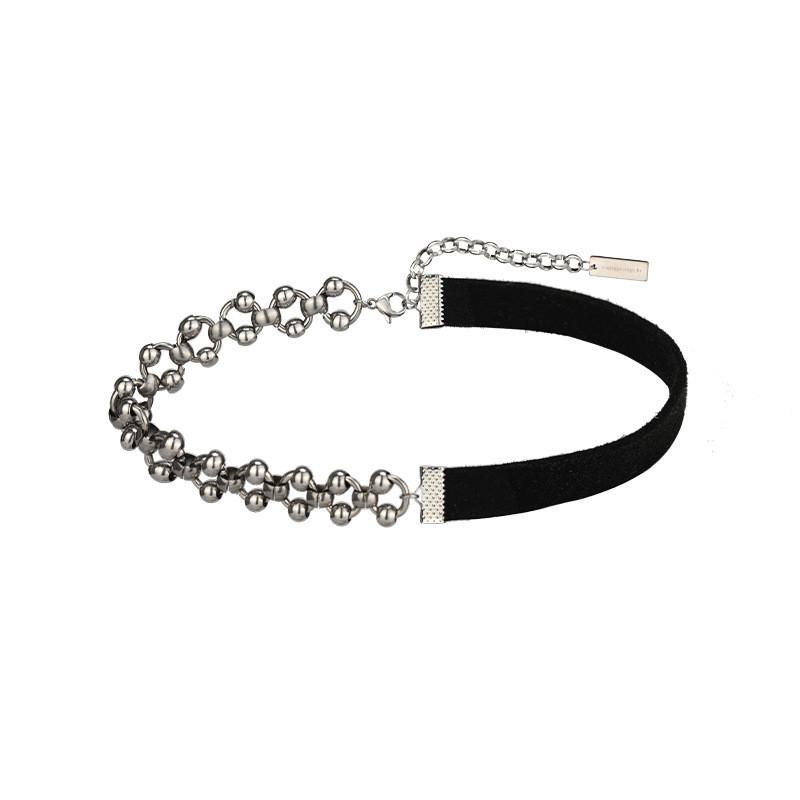Titanium Modern Black Steel Choker Necklace For Women With Dazzling Crystal Accents And Trendy Shape Wave