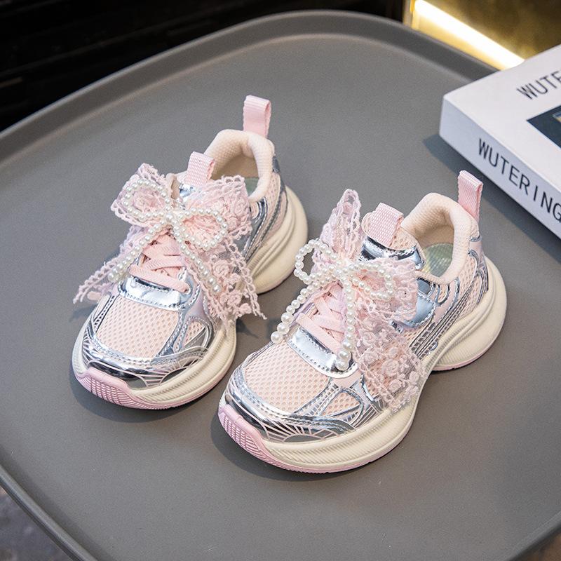 Kids Lace Bow Mesh Chunky Casual Sneakers 26