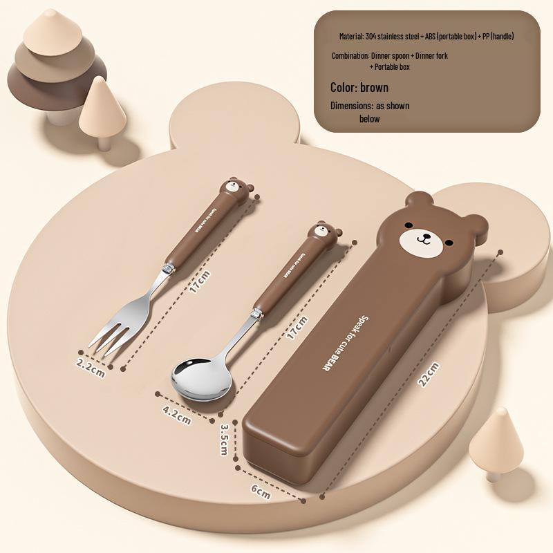 Conjunto de Talheres Portátil de Aço Inoxidável 304 Estilo Inspirado Desenho Animado: Colher, Garfo e Hashis para Estudantes e Trabalhadores de Escritório