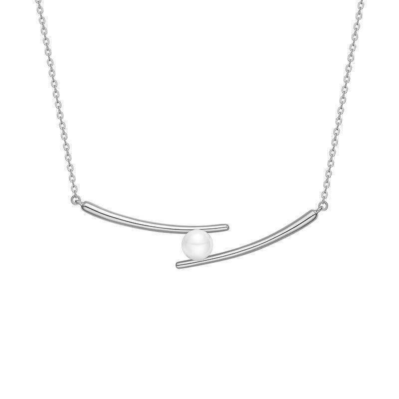 Minimalist Clavicle Chain Necklace with Korean Pearl Chopstick Design - Influencer-Approved Niche Style for Women