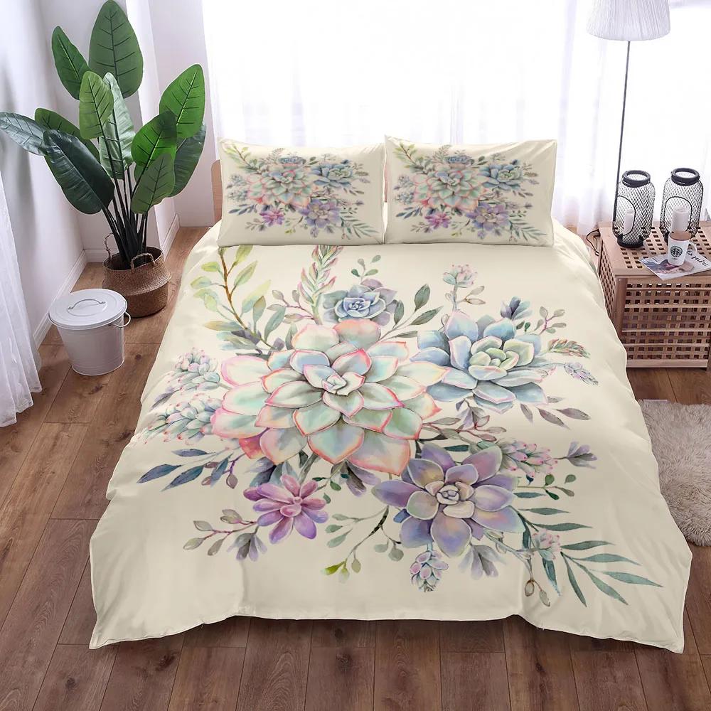 Rosa Kleines Bonsai-Stil Bettwäscheset Digitale Kunst Sukkulente 3D Bettbezugset King Queen Double Full Twin Einzelgröße Für Schlafzimmer