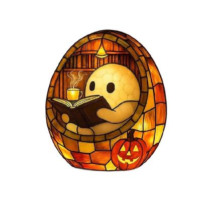 Halloween Ghostly Reading Book Statue With Warm LED Glows Resins Craft USB Desktop Light For Living Room Bedroom Decors