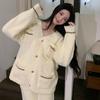 1011 Autumn and Winter New Half-edge Velvet Pajamas Women's Thickened Warm Light Luxury Small Fragrant Loose Suit Can Be Worn Outside