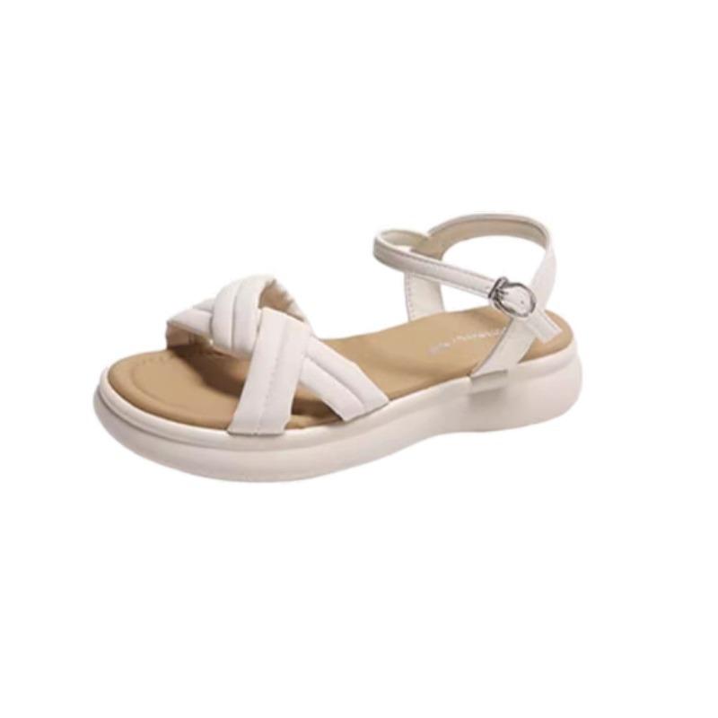 One-word Buckle Flat-soled Soft-soled Beach Shoes 2025 Summer New Cross-strap Internet Celebrity Student Sandals Women's Roman Shoes