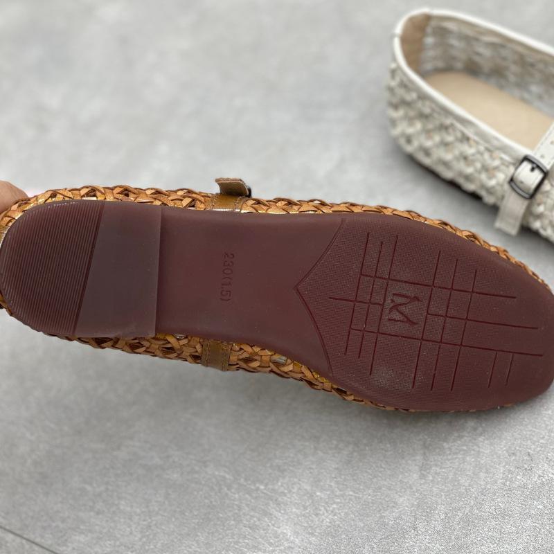 Johnature Handmade Cowhide Woven Hollow Women's Shoes Breathable Comfortable Genuine Leather Flat Sandals