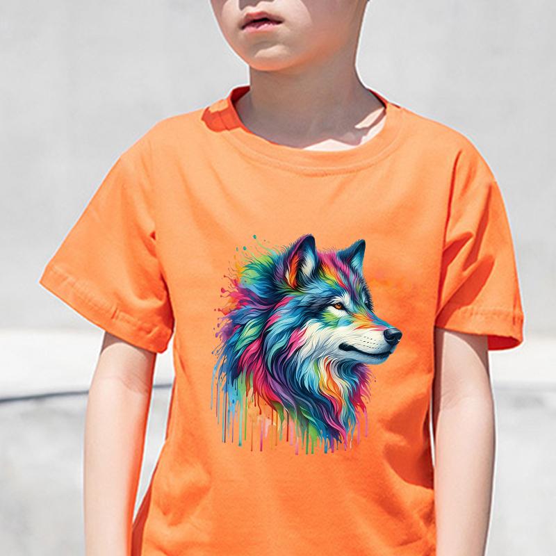 Regenbogen Wolf Wärmeübertragung Aufkleber Heißer Verkauf Aufkleber T-Shirt Wärmepresse Applizierte Kleidung Aufkleber DIY Benutzerdefiniertes Logo Patch