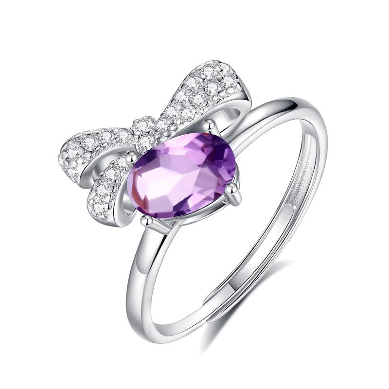 

Bow ring s925 sterling silver ring women s fashion inlaid with natural crystal stone jewelry women s fashion gift opening adjustable