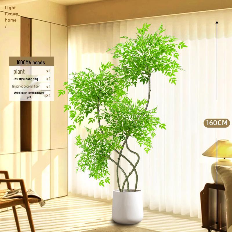 Large Indoor Potted Nandina Domestica Faux Plant - Luxury Green Décor for Living Room