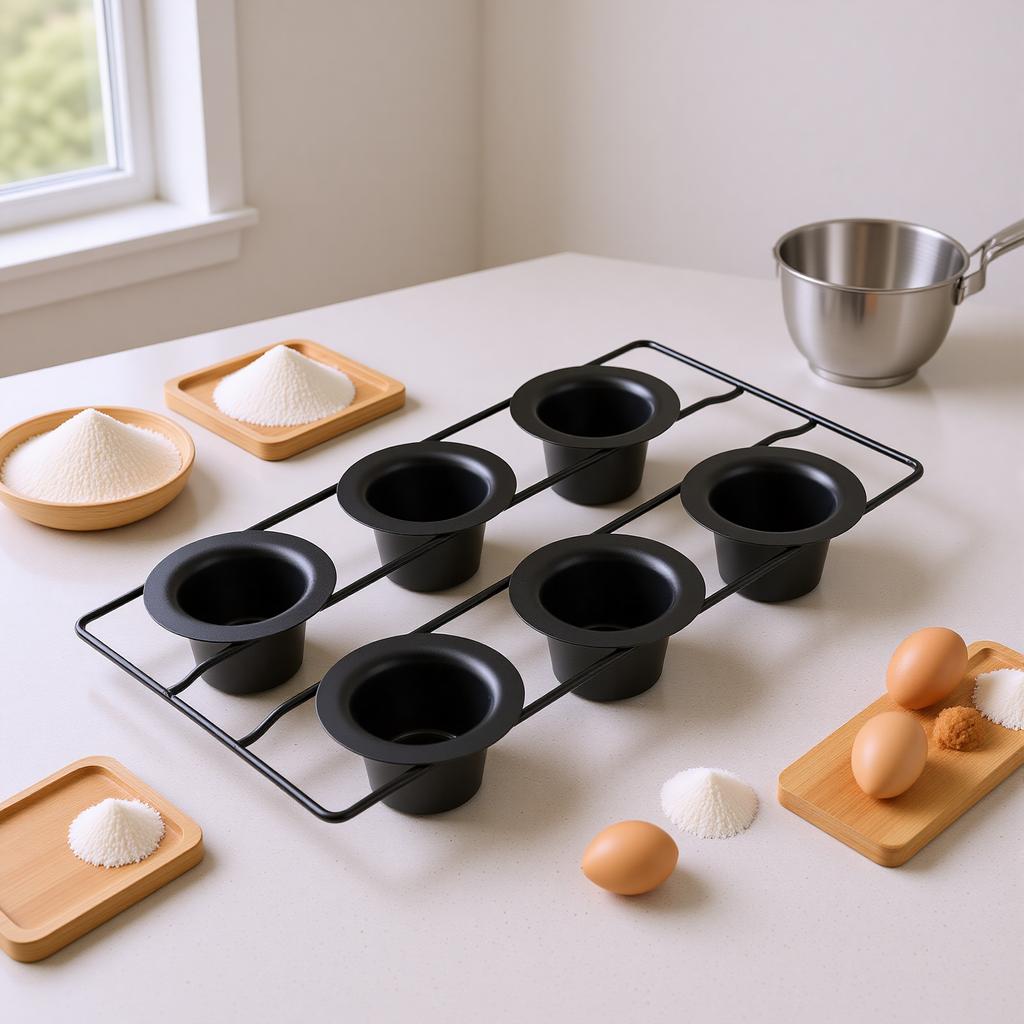 6 Cup Popover Pan for Baking Non Stick Sturdy Carbon Steel Bakeware Easy to Clean for Pudding Muffins Popovers