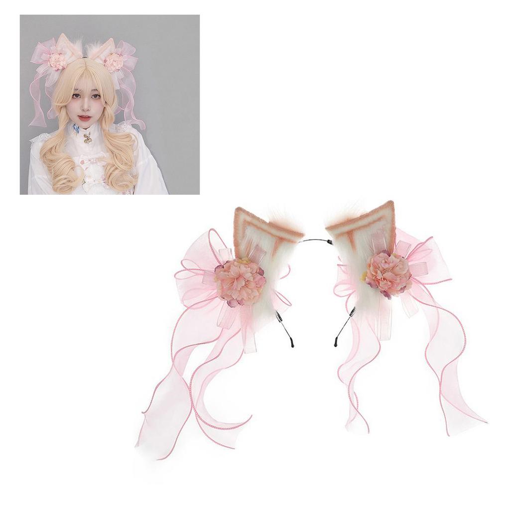 Sweet Students Woman Cat Ear Hairband with Flower&Bowknot Gorgeous Cat Ear Headbands Chinese Style Hanfu Hair Hoop