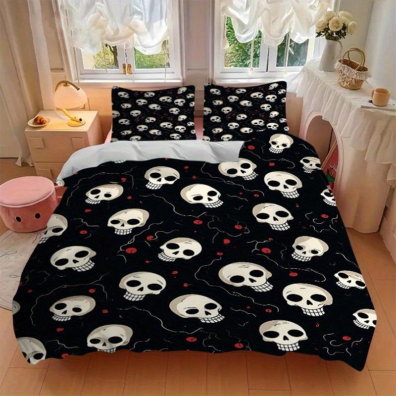 3pcs Skull Pattern Bedding Set, Breathable and Soft, Suitable for All Seasons, Ideal for Home Use, Suitable for Bedroom Decor 21145