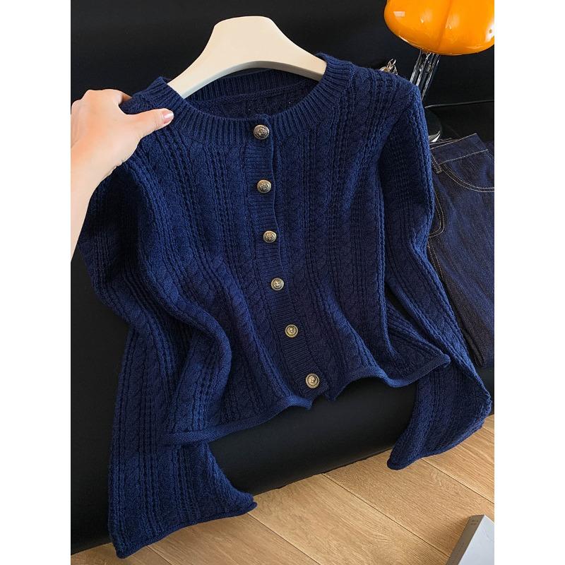 

Twist sweater cardigan women s autumn and winter new navy blue small knitted jacket short XL темно-синього кольору