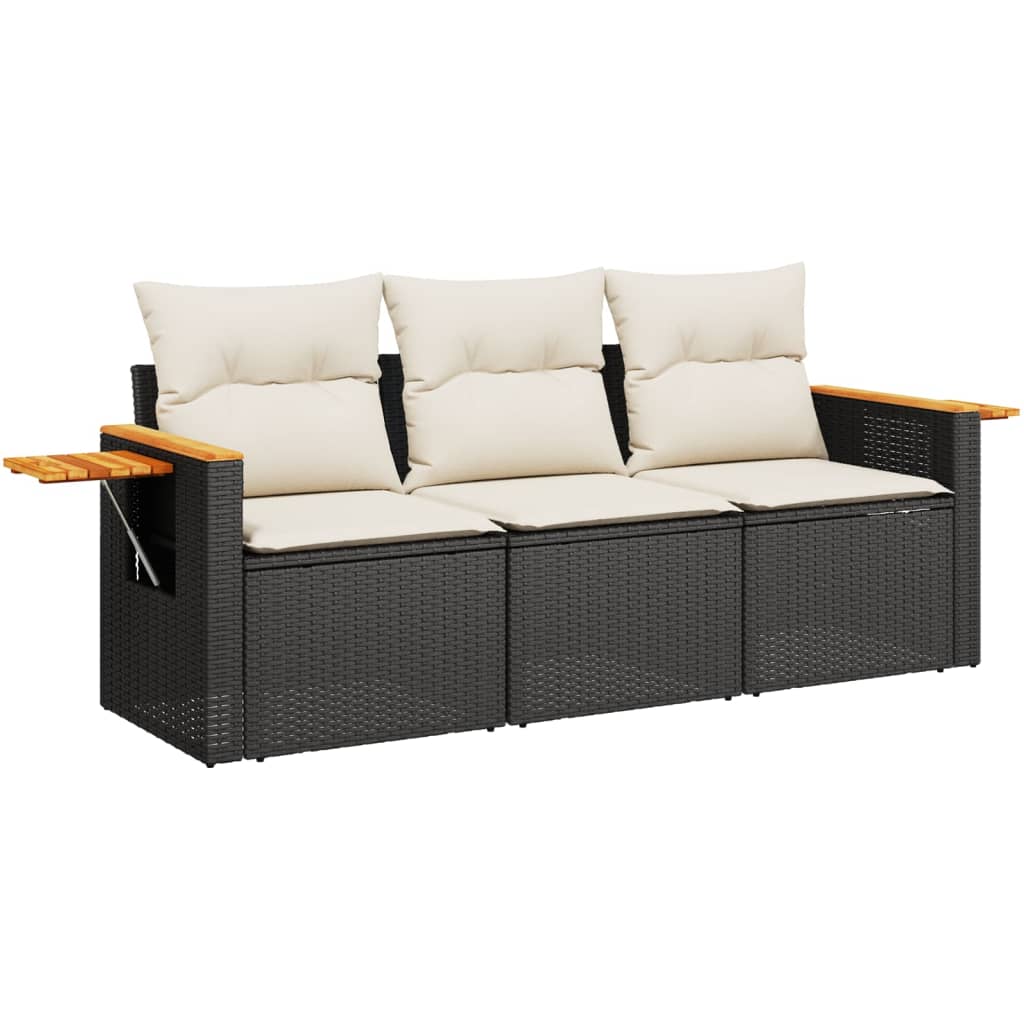 Vidaxl 3-Cz. Garden Lounge Set, Cushions, Black PE Rattan