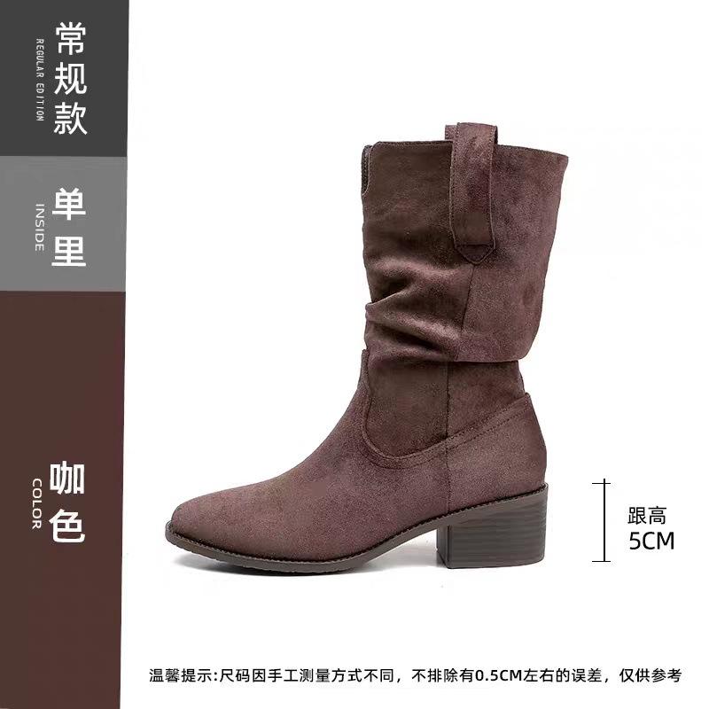 Short Boots Women's Pleated Stacking Boots 2025 New Medium Tube Comfortable Retro British Style Versatile Small Man Height Increase Martin
