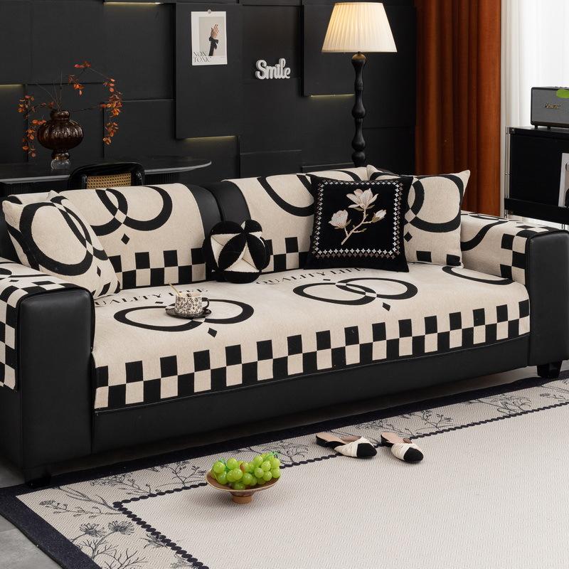 Straight Row Sofa Cushion  New Four-Season Universal Light Luxury High-End Sofa Cover Cloth Towel Non-Slip Leather Sofa Seat Cushion