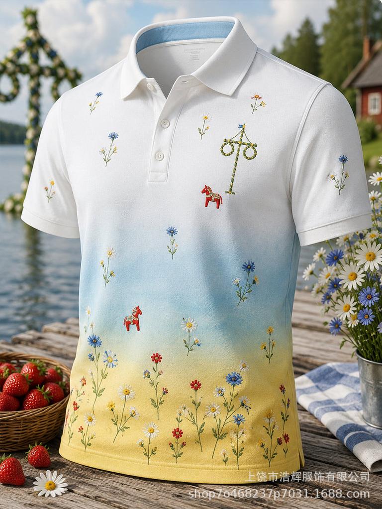 New 3D Printed Men's Retro Fashion Casual Summer Lapel Polo Shirt Top