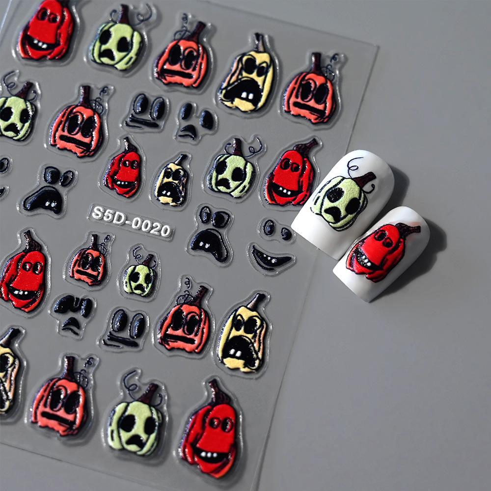 Halloween Nail Art Sticker 5D Relief Skull Pumpkin Funny Nail Sticker Three-Dimensional Relief