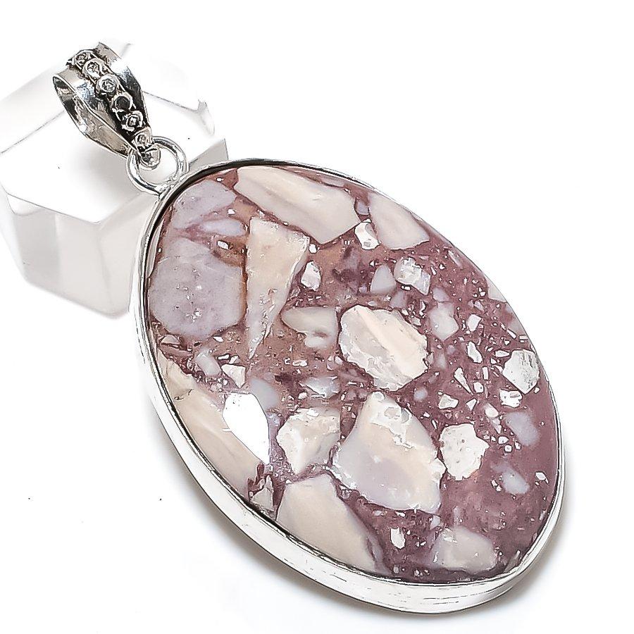 

Silver Leaf Jasper Gemstone 925 Sterling Silver Jewelry Pendant 2.36