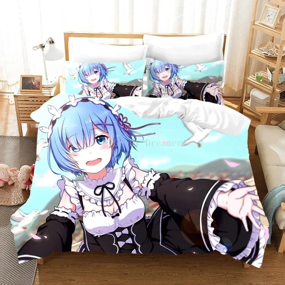3D Print RE Zero Rem Ram Anime Bedding Set Gils Duvet Covers Pillowcases Comforter Bedding Sets Bedclothes Bed Linen