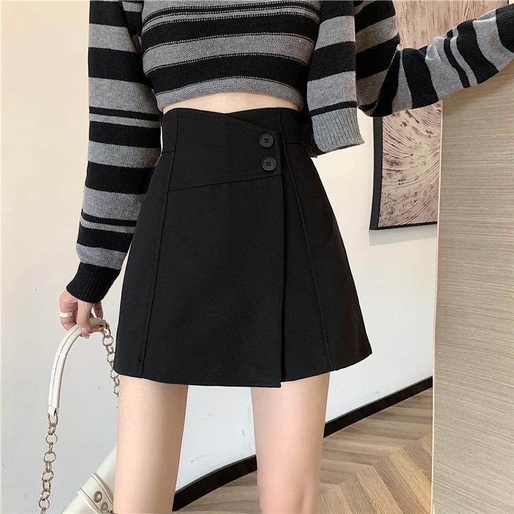 Damen Herbst Schwarzer Anzug Lässig Alleskönner Vielseitig Rock-Hose College-Stil Hoch tailliert Schlankmachend A-Linie Trendig Weiter Bein Hosen