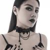 Gothic Retro Court Oval-shaped Hollowed-out Lacework Pendant Black Water Drop Bead Tassel Flower Lace Necklace for Women Jewelry