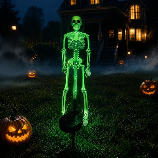 Automatic Dusk to Dawn Lamps Solar Skeleton Garden Stake Light, Halloween 3D Glowing Skull Yard Festive Outdoor Party Lighting Decor with LED,