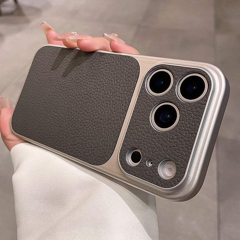 

Luxury Lychee Leather Instantly Turn 17 Case For iPhone 17 16 15 12 14 13 Pro Max Plating Full Bumper Matte Shockproof Cover iPhone 16 Pro