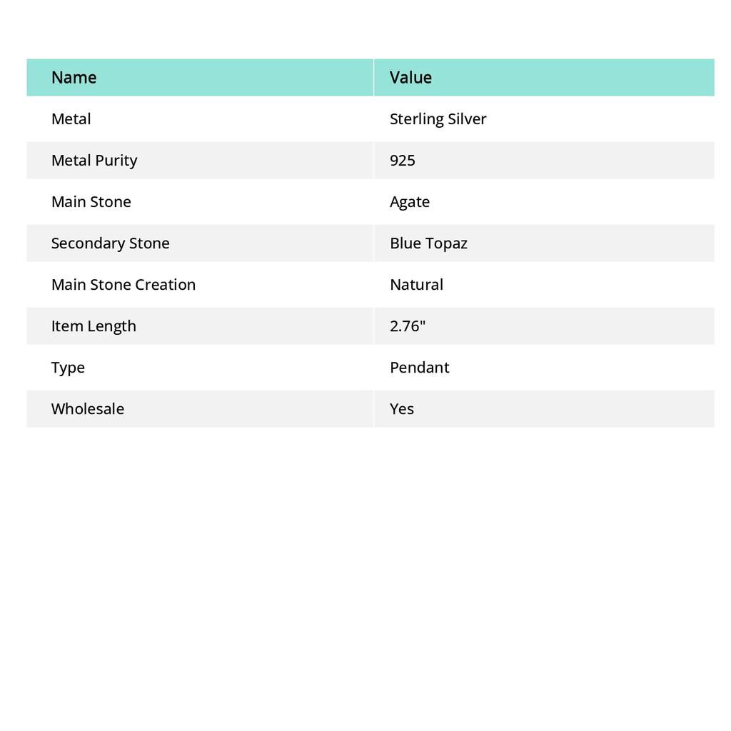 Natural Blue Lace Agate,Blue Topaz Stone 925 Sterling Silver Pendant 2.76" B4k68