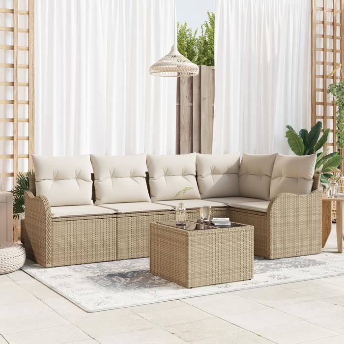Ensemble de canapé de jardin vidaXL 6 pièces avec coussins en rattan synthétique marron, Canapé de jardin 2 places vidaXL 3345711
