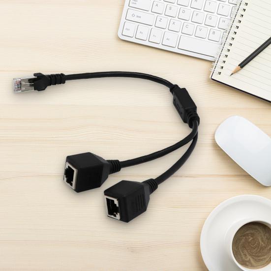 RJ45 Male to 2 Female Internet Adapter Cable 2-in-1 Plug and Play Copper Household Internet Splitter for Home