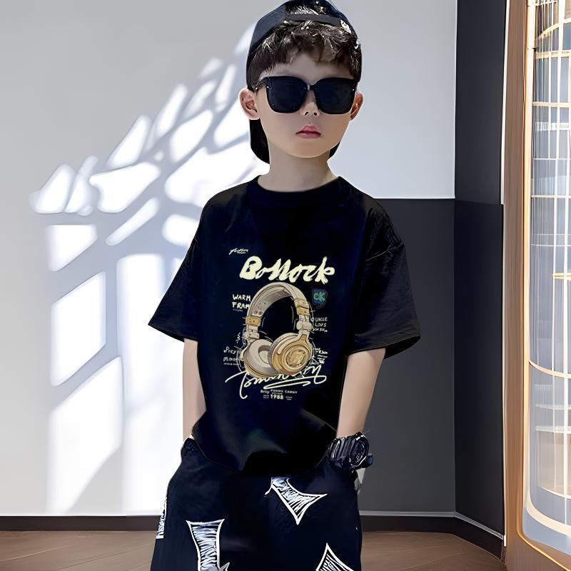 Boys Pure Cotton Short Sleeve T Shirt Stylish Round Neck Tee For Big Kids Casual Trendy Top