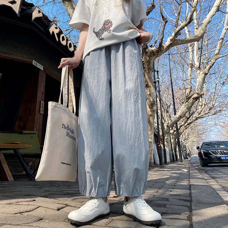 

Шаровары из ледяного шелка для женщин на лето с высокой талией, свободные повседневные быстросохнущие солнцезащитные брюки-морковки, укороченные брюки Harun 2XL