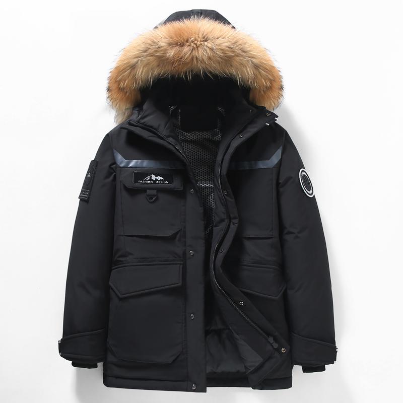 Übergröße 4XL-11XL Echter Pelzkragen Mode Winter Herren Daunenmantel Kapuze Lässig Locker Dick Warm Übergröße Oberbekleidung Herren Daunenjacken