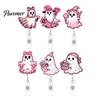 Playful Ghost Design ID Clip Halloween Badge Reel, Glitter Acrylic Retractable Holder Clip, Cute Pink Festive Pattern Name for Women Nurse Teacher
